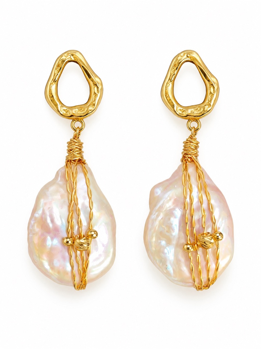 Handmade Baroque Freshwater Pearl Gold Wire Drop Earrings